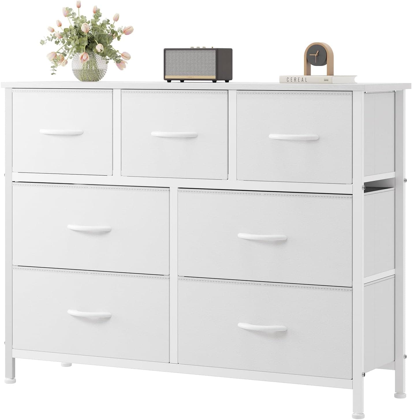 OLIXIS 7 Drawer Fabric Dresser, White