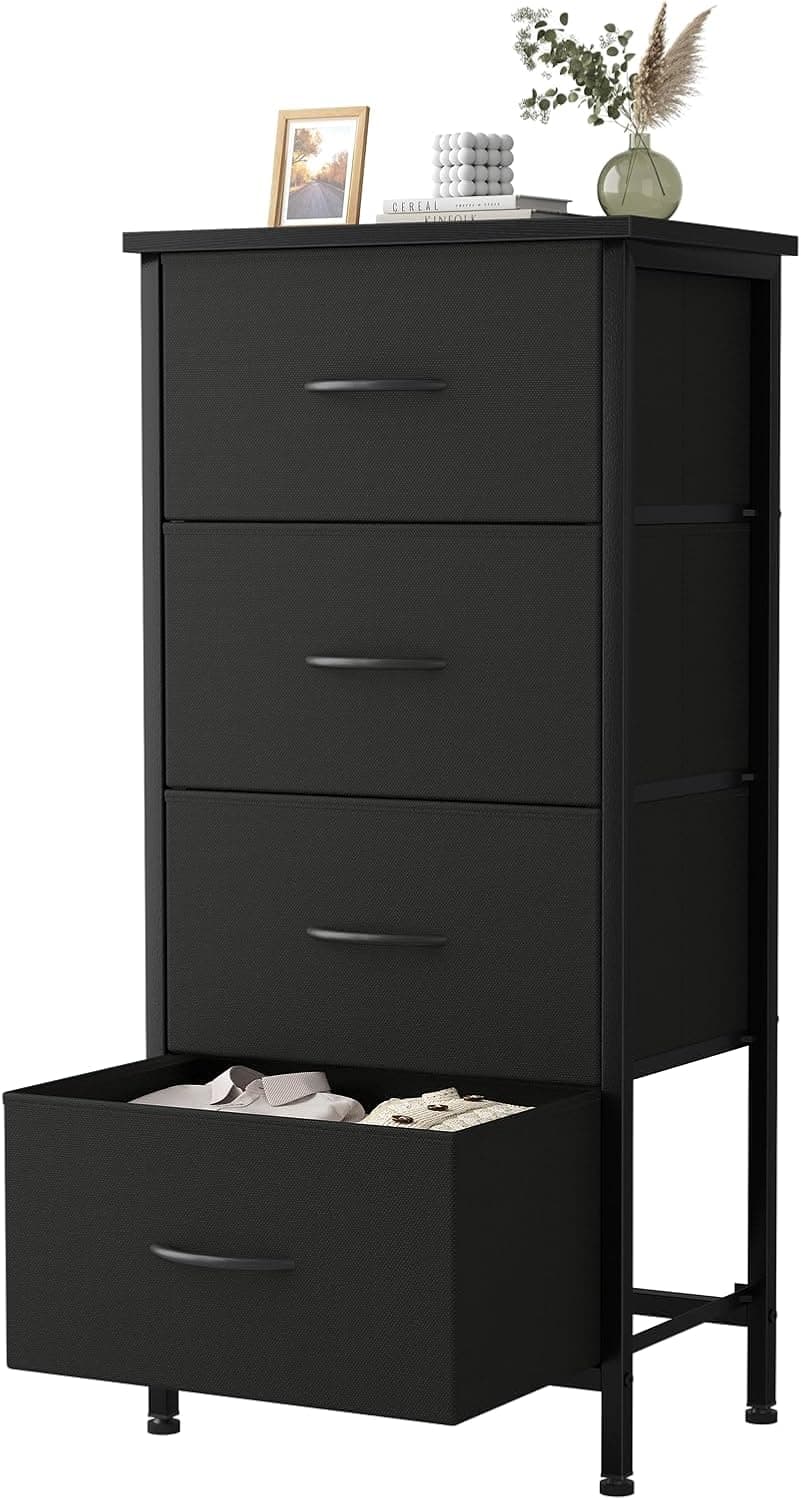 Sweetcrispy Dresser with 4 Drawers, Tall Nightstand, Black