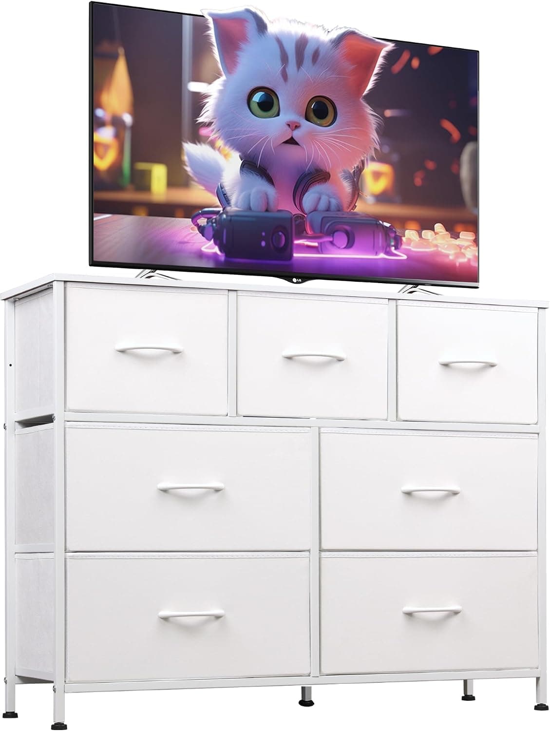 WLIVE Dresser with 7 Drawers, TV Stand, White