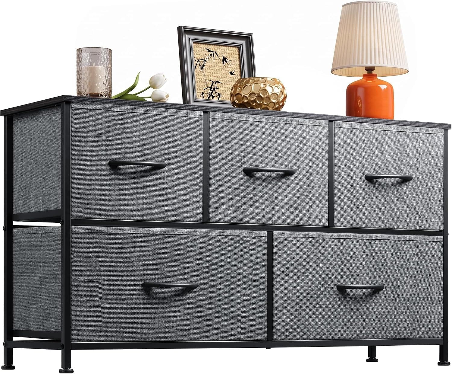 WLIVE Wide Dresser, 5 Drawers, Dark Grey
