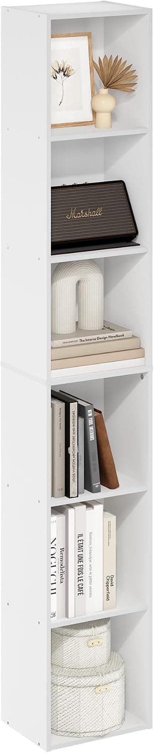 Furinno LUDER 6-Tier Tall Book Shelf, 9.3 x 12 x 71 in, White