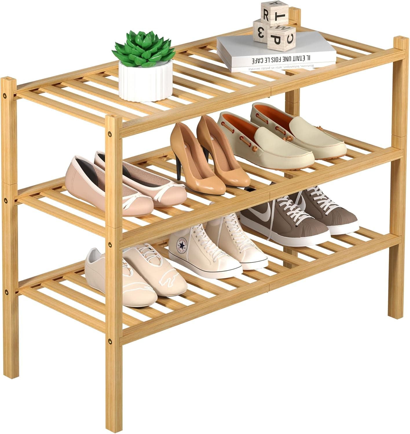 ROMGUAR CRAFT 3 Tier Bamboo Shoe Rack, 27 x 11 x 20 in, Natural