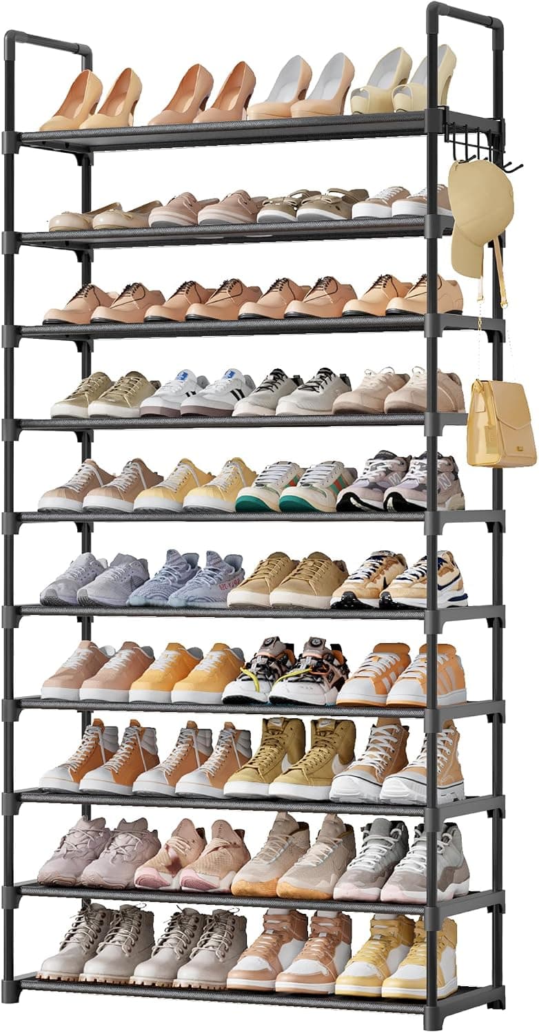Kitsure 10 Tier Shoe Rack, 32.2 in Wide, Black