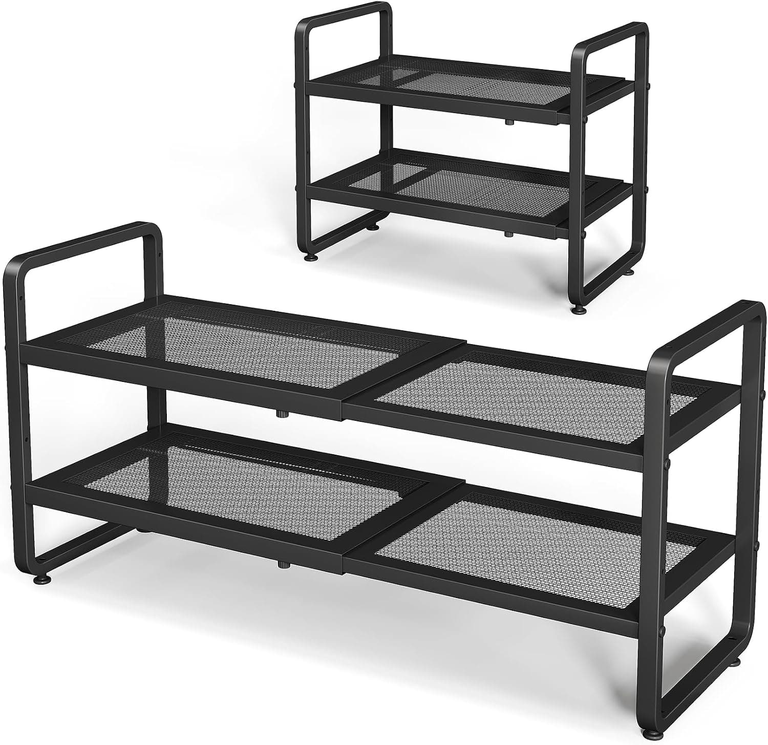 Expandable Metal Shoe Rack, 2-Tier, Black